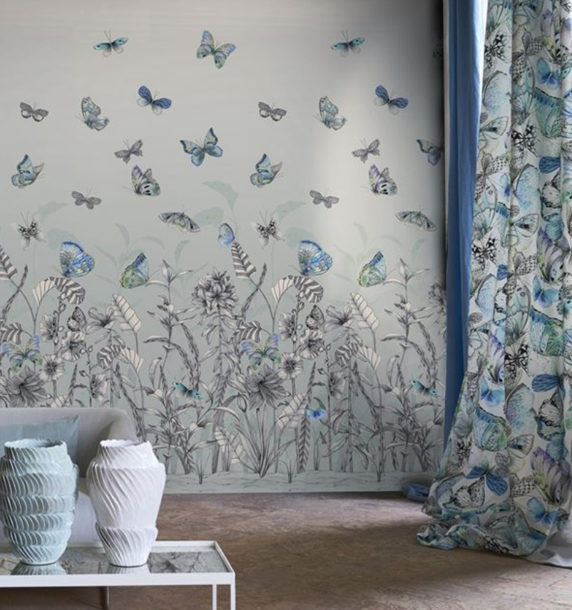 Papillons Eau De Nil Wallpaper Swatch