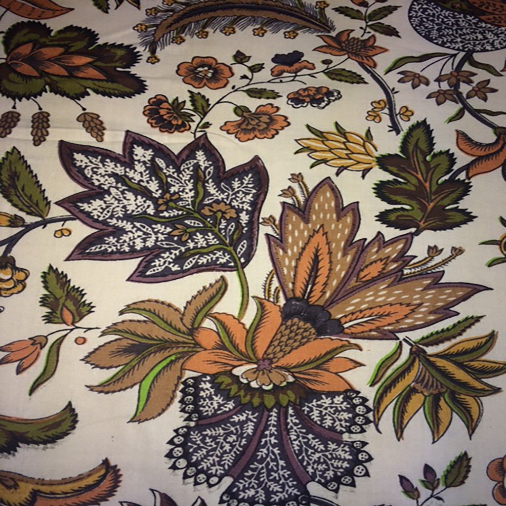 Black /Orange Jacobean floral /1 Yard Piece
