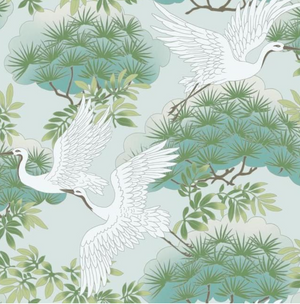 Sprig and Heron Wallpaper
